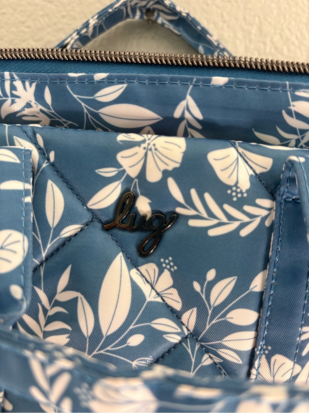 lug Blue Quilted Mini Crossbody with White Floral Print